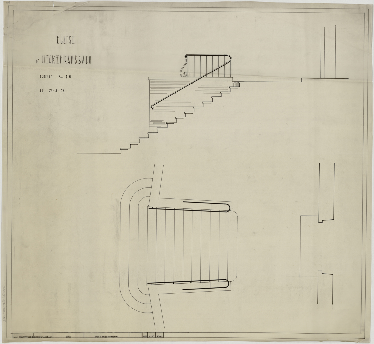 Plans et coupe de l’escalier extérieur.